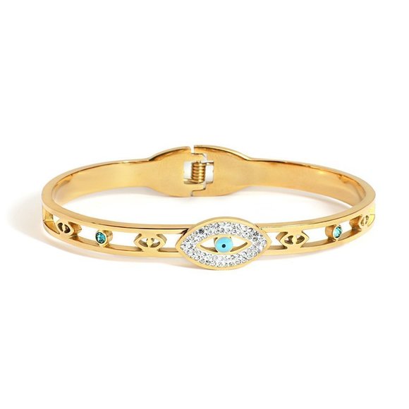 Evil Eye CZ Bracelet, Bling Gold Bracelet, Protection Boho Bracelet - Picture 1 of 10